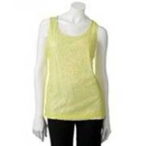 Womens Tank Top Yellow XS Sequined Mesh Overlay Scoop Neck Dana Buchman